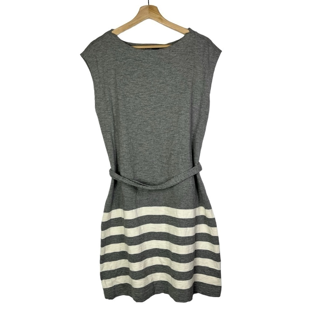 Gap Dark Gray Cotton White Stripe Hem‎ Shift Mini Dress S